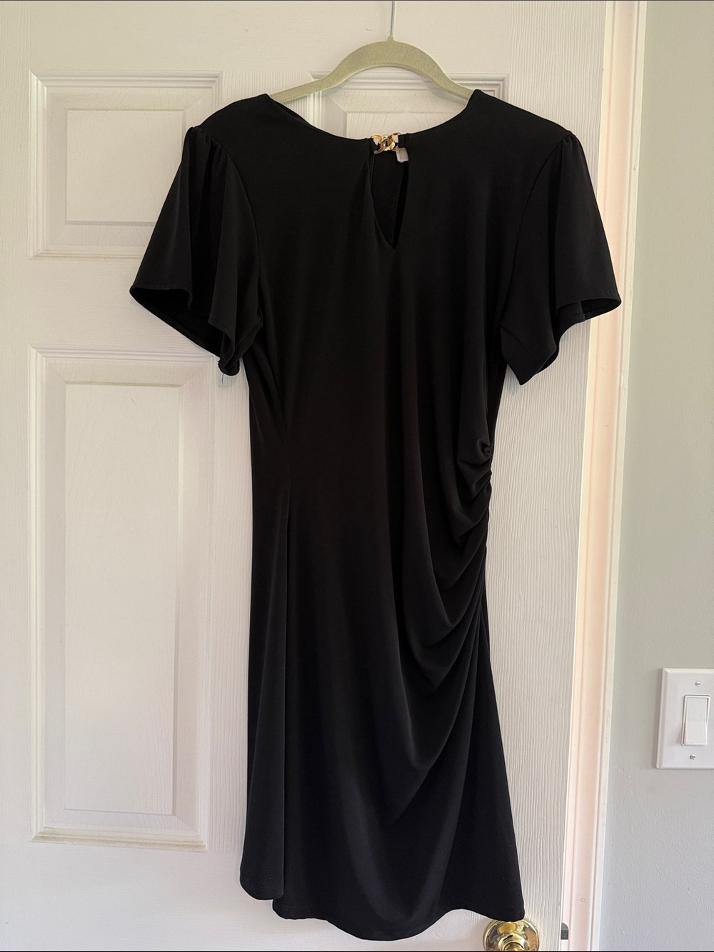 Michael Kors Black Short-Sleeve Ruched Midi Dress